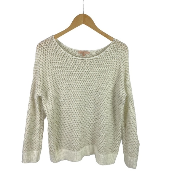 GIBSON Latimer Fuzzy Long Sleeve Sweater White Gold Size Medium - Picture 2 of 10